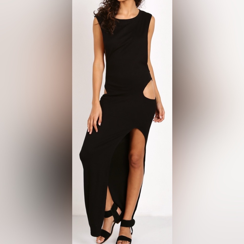Rehab Black Maxi Dress with Side Slit NWOT